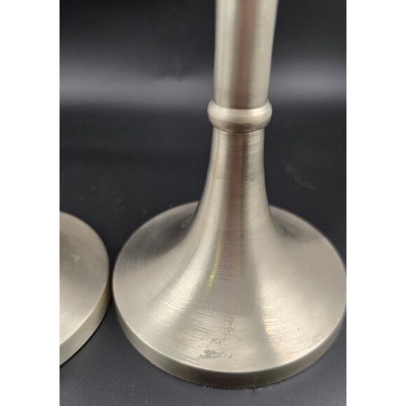 Set Of 2 Brushed Silver Metal Candle Holders Made In India, 9" and 12" Tall - Picture 5 of 9